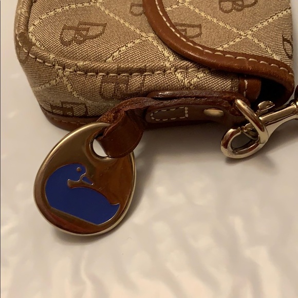 Dooney & Bourke tan & brown button flap wristlet - Picture 2 of 8